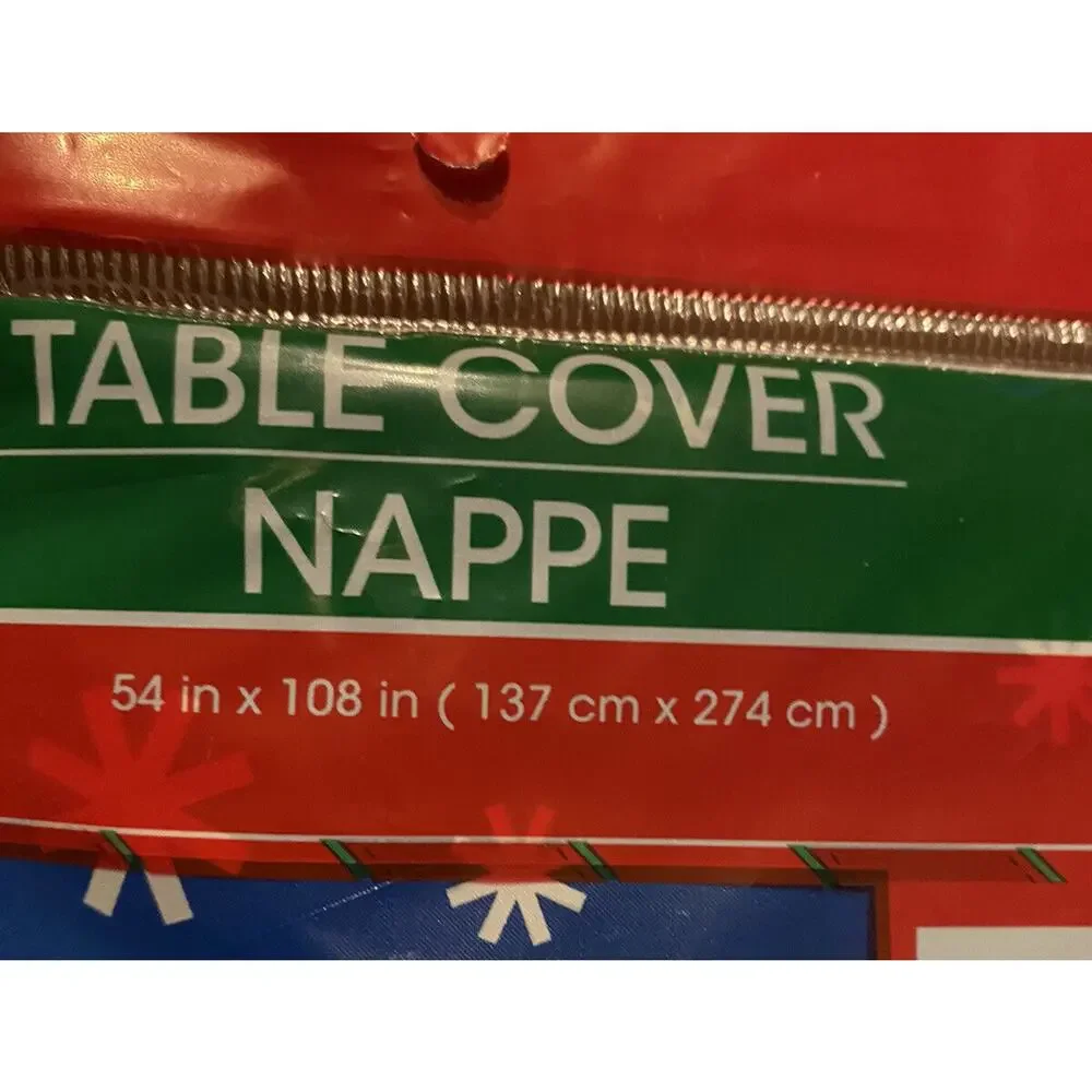 Christmas Holiday Plastic Table Cover Santa Snowflakes 54 X 108 Inches Gathering